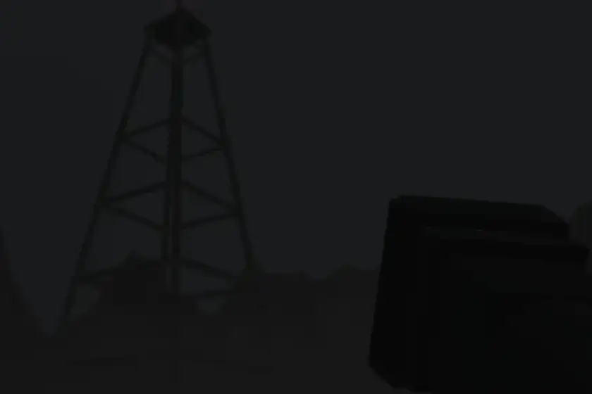 A watchtower silhouetted against the night sky