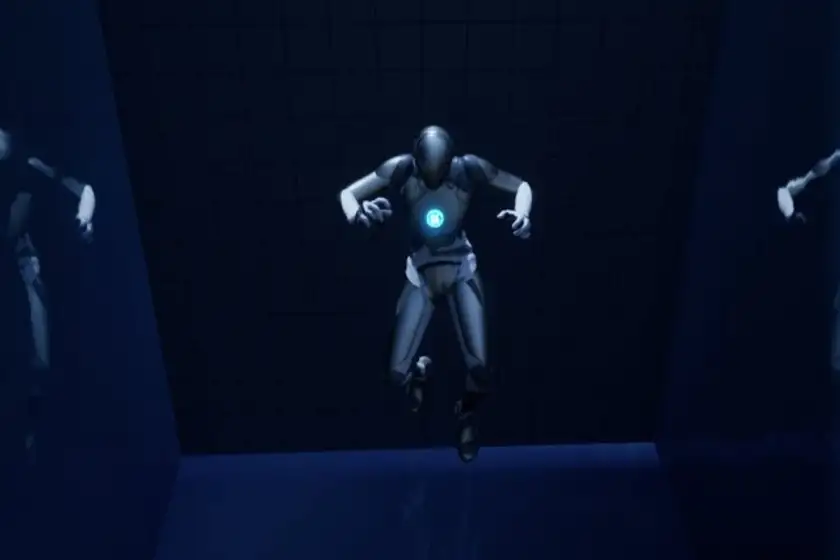 A character suspended in a water volume in the Unreal editor